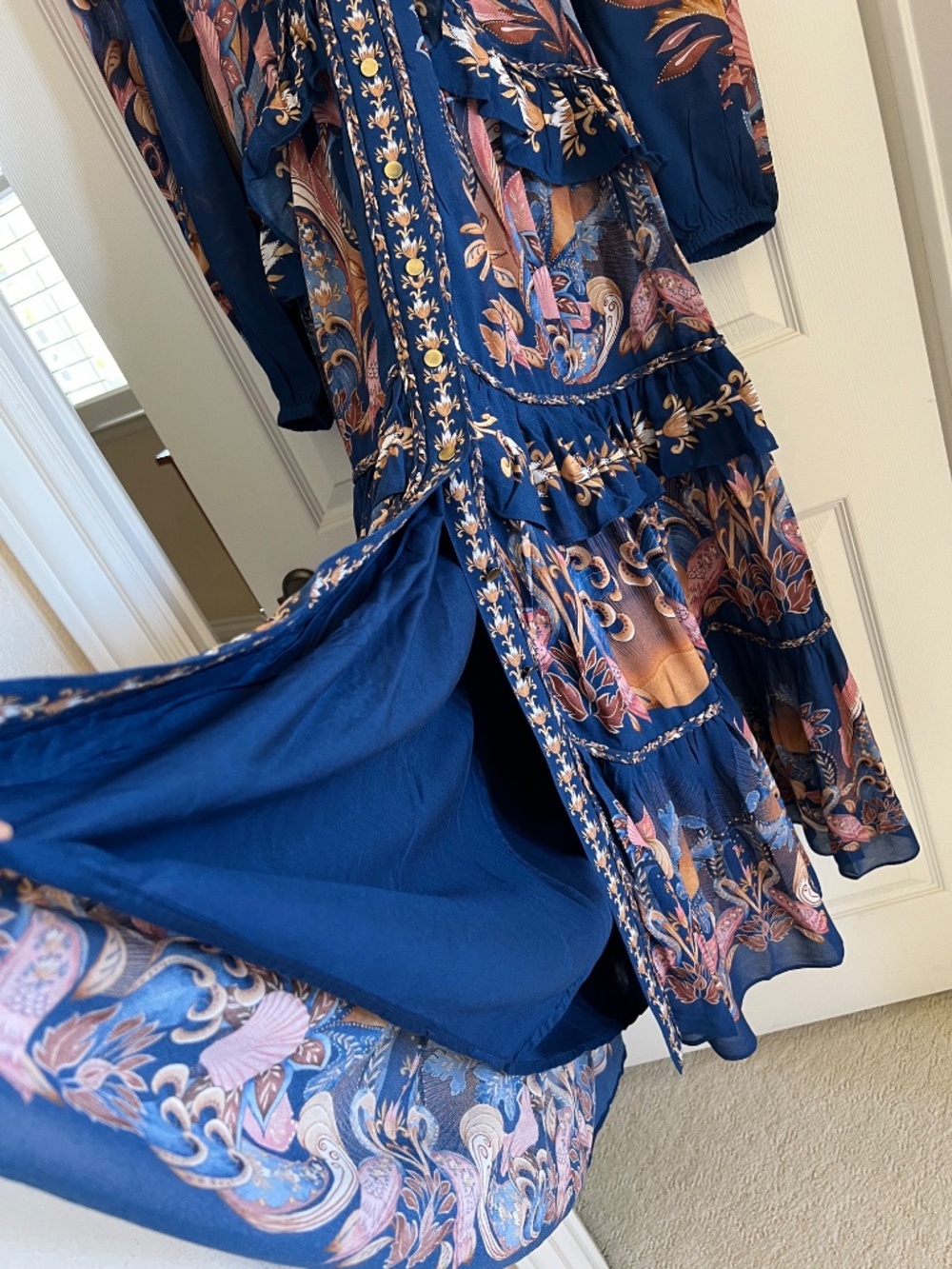 Farm Rio Navy Blue Sea Garden Braid Details Maxi Dress - NWT in Original Box - Picture 7 of 12